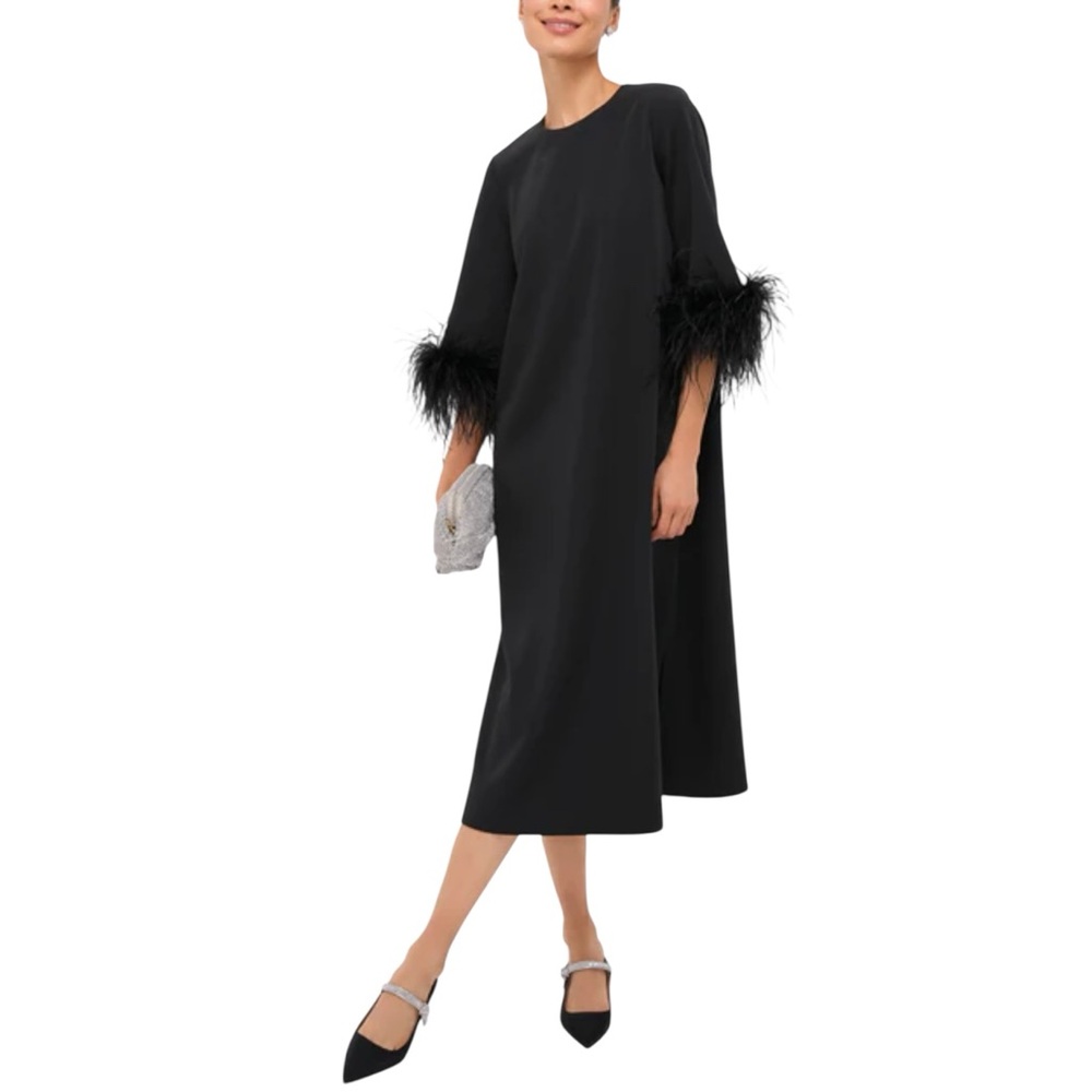 Tuckernuck Black Feather Jamie Dress Elegant Quiet Luxury Maxi Black Tie Gala L